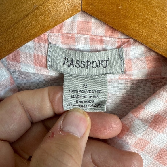 Passport‎ Women's Pink Gingham Short Sleeve Button Up Shirt Medium Hem Tie Beach - Picture 4 of 9